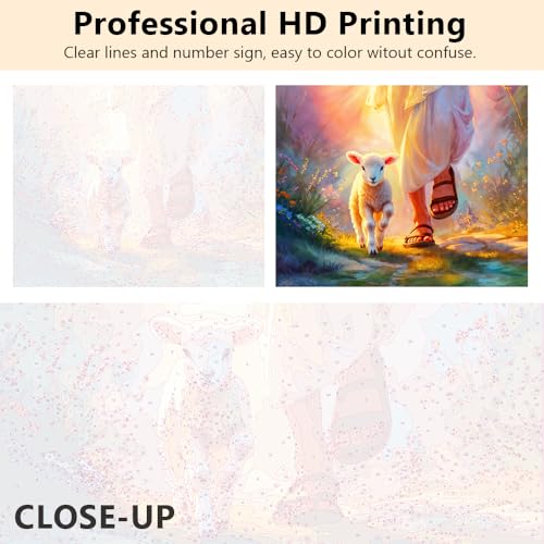 TUMOVO DIY Paint by Numbers for Adults Art Religious Christianity Adults' Paint by Number Kits Lamb Walking with Jesus Art Oil Hand Painting Paint Kits Art Crafts for Home Framed 16x20 in - color: Artwork-06-F