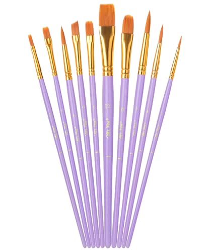 Mr. Pen- Acrylic Paint Brushes Set, 10 Pack, Round & Pointed Tip | Nylon Hair Artist Brushes for Watercolor, Oil, Rock, Face, Nail, Miniature, Canvas, Detailing, Drawing, Art Supplies - color: Soft Purple, size: 10 Pcs