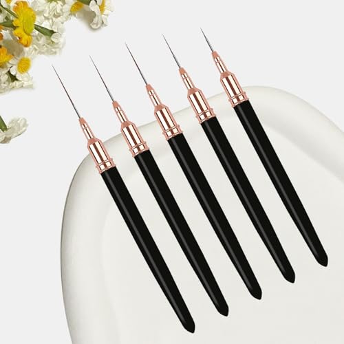 5PCS Liner Brushes for Nails, Nail Art Liner Brushes Set, 6/9/12/15/18mm Thin Detail Brush for Long Lines & Fine Drawing, UV Gel Polish Painting Nail Design Tools- Black - color: Black