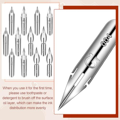 ElevateTech Comic Pen Nib Set, 14 Pcs Calligraphy Dip Pen Set Wooden Pens Holder with 12 Stainless Steel Dip-Nib Calligraphy Drawing Ink Pens Nibs Holders for Painting Writing Signing Comic