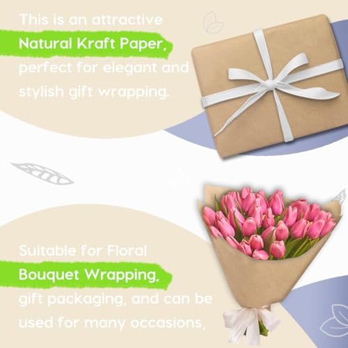 SMART&CASUAL 17.8"×1,800"(150') Brown Kraft Wrapping Paper for Craft Gift Bulletin Board Banner Bouquet Flower Table Covering Packing Shipping Moving 70GSM 50LB - color: Brown, size: 17.8" x 1800"