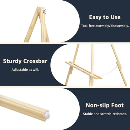 Wooden Easels for Display, Wood Easels for Wedding Signs, Stand Tripod with Adjustable Tray A-Frame Light Duty for Poster, Welcome Sign, Art Show & Baby Shower (3 Pack, 63") - color: 3Pack-Natural