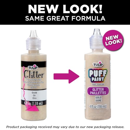 Tulip Puff Fabric Paint, Permanent Craft Paint for Clothes, DIY Projects, Notoxic, 4 fl oz 3-Pack, Glitter Gold - color: Xmas