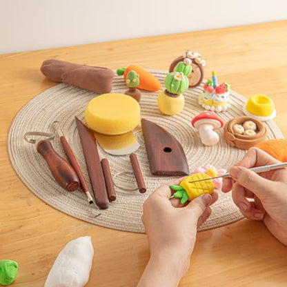 8PCS Stained Wooden Pottery Sculpting Tools, Wood Clay Cleaning Tool Set, Ceramic Modeling Tool for Carving, Molding, Cutting, Trimming, Pottery Wheel, Crafting, Beginners, Adults, Students - color: Stained Wood-8PCS