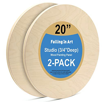 Falling in Art Unfinished Round Birch Wood Panels Kit for Painting, Wooden Canvas 2 Pack of 20 Studio 3/4" Deep, Cradle Boards for Pouring, Art, Crafts, Burning and More - size: 20' round 2 PACK