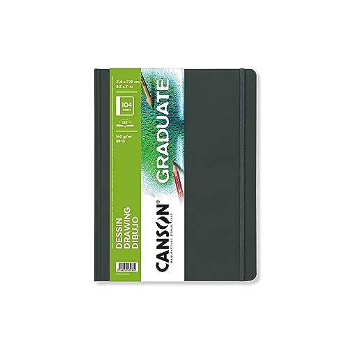 Canson Graduate Drawing Paper Hard Cover Art Journal, 8.5" x 11", 98 lb. (160gsm), Artist Paper for Pencil, Ink, Pen, and Marker Illustration, 52 Sheets (104 Pages)/Sketch Book - size: 8.5x11