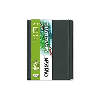 Canson Graduate Drawing Paper Hard Cover Art Journal, 8.5" x 11", 98 lb. (160gsm), Artist Paper for Pencil, Ink, Pen, and Marker Illustration, 52 Sheets (104 Pages)/Sketch Book - size: 8.5x11