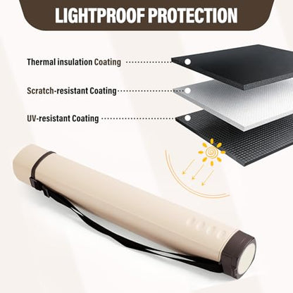 DEWEL Adjustable Poster Tube 24.5"-42", Waterproof Plastic Document Storage Tube Telescoping Carrying Case, Light Resistant Drawing Tube Painting Picture Tube Holder (Beige-Large Size) - color: Beige (Polygon), size: Large