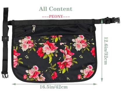 Waterproof Server Apron for Women with 5 Pockets,Quickly Put on and Take off Waitress Aprons,Work Apron for Bartender Barista - color: Peony