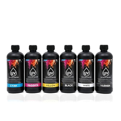 UV DTF Ink Hard Ink 500ml for Printer Printing on A B Films for XP600 TX800 i3200 i1600 L805 1390 DX5 DX6 DX7 DX10 UV Sticker Printer(6×500ML CMYKWV One Set) - style: 6×500ML CMYKWV One Set