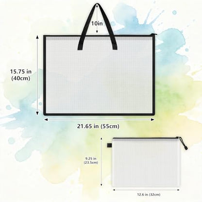 TOTiyea 7-Pack Art Portfolio Bags with Handle & Zipper, Clear Waterproof Poster Storage Set(15.75” x 21.65” & 9.25” x 12.6”), Large Artwork storage for Artwork, Scrapbook, Keepsake & Bulletin Board
