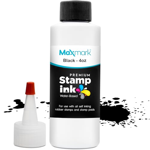 MaxMark Premium Refill Ink with Control Tip Bottle for Self-Inking Stamps, Black Color - 4 oz. - color: Black, size: 4 fl oz