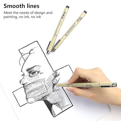 Micro Fineliner Drawing Art Pens: 12 Black Fine Line Waterproof Ink Set Artist Supplies Archival Inking Markers Pigment Liner Point Journaling Sketch Outline Watercolor Technical
