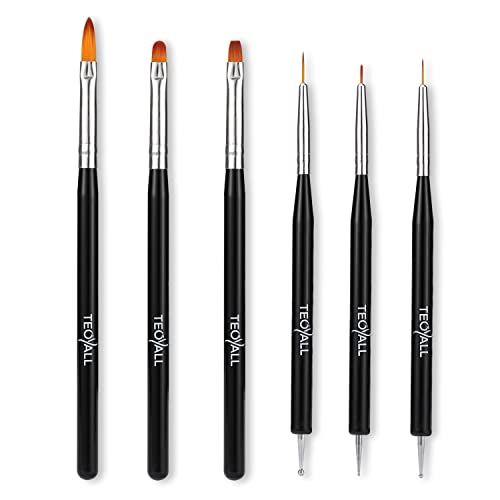 TEOYALL Nail Art Brushes - Builder Gel, Dotting Tools, Fine Liner - color: Black