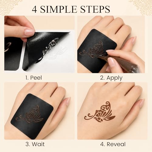 Koogel 18 Sheets 97PCS Henna Tattoo Stencil Kit, Reusable Mehndi Templates for Bridal Mehndi & Music Festivals — Indian Wedding, Bachelorette Party, Summer Body Art, Women Girls Kids - color: Black1