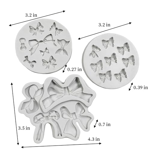 3PCS Bow Silicone Molds, Cute Bow Chocolate Molds Fondant Molds, Handmade Candy Gummy Jello Cupcake Topper Mold, Polymer Clay Soap Resin Plaster Art Craft Mould Birthday Party Wedding Cake Decorating - color: 3pc bow
