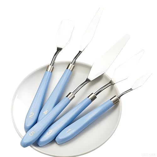5PCS Palette Knife Set Stainless Steel Painting Spatulas for Acrylic Oil | 5 Blade Shapes for Texturing Mixing, Stainless Steel Durable Flex, Ergonomic Handles, Acrylic Oil Painting Art Supplies - color: Blue