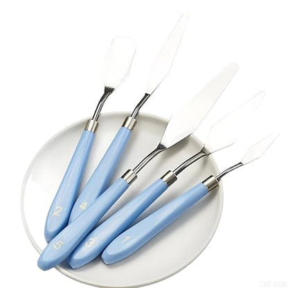 5PCS Palette Knife Set Stainless Steel Painting Spatulas for Acrylic Oil | 5 Blade Shapes for Texturing Mixing, Stainless Steel Durable Flex, Ergonomic Handles, Acrylic Oil Painting Art Supplies - color: Blue