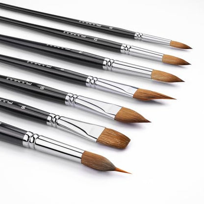 Watercolour Brushes Set, Fuumuui 7PCS Professional Kolinsky Sable Paint Brush with Patented Extended Points Design, Round, Flat, Oval, Mop for Fine Detail, Gouache, Ink, Watercolour Painting - color: Black6