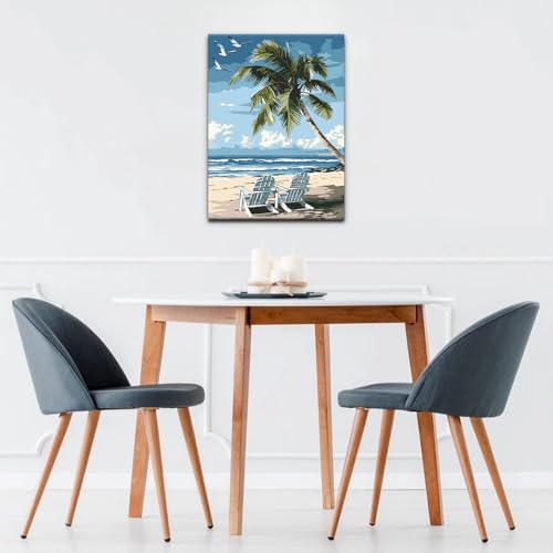 Natuyalo Paint by Numbers Kit for Adults Beginners, 12" Wx16 L Painting by Numbers Kit on Canvas Acrylic Drawing Kits Ready to Stretch and Framed, Beach Landscape - color: Color-06