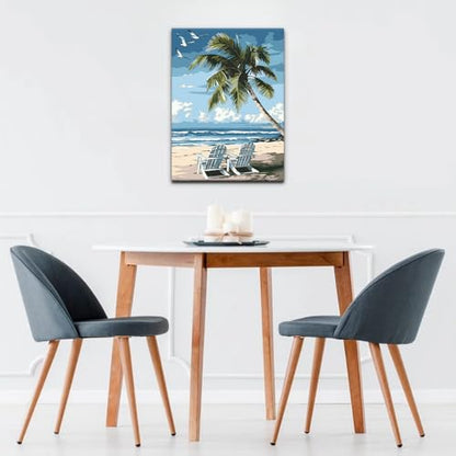 Natuyalo Paint by Numbers Kit for Adults Beginners, 12" Wx16 L Painting by Numbers Kit on Canvas Acrylic Drawing Kits Ready to Stretch and Framed, Beach Landscape - color: Color-06