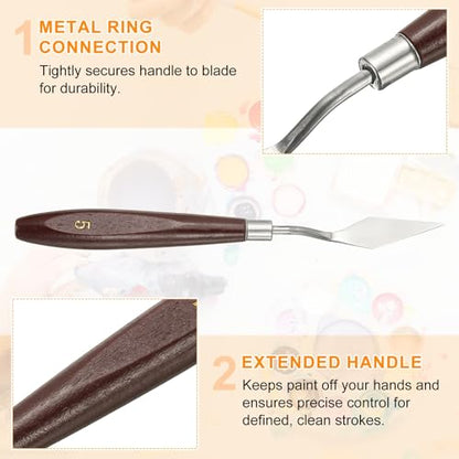 HARFINGTON Palette Knife Painting Tool 1.85 x 0.59 Stainless Steel Art Spatula Pallet Knives Scrapers Tools with Beech Wood Handle for Acrylic Oil Canvas Mixing Spreading, Red/Silver - size: 1.85" x 0.59"