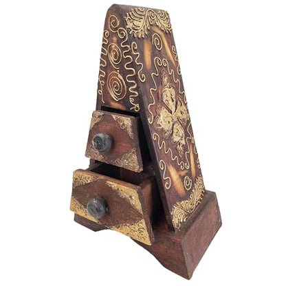 Hand-Carved Wooden Keepsake Box Collection – Decorative Rustic Storage Box, Jewelry Box, Trinket Organizer, Handmade Artisan Wood Home Décor (Pyramid) - size: Pyramid