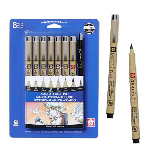 SAKURA 50203 8-Piece Pigma Manga Comic Pro Drawing Kit - style: 8 Pen Pack