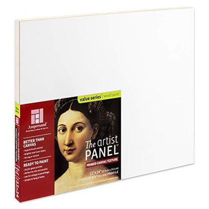 Ampersand Artist Panel Canvas Texture Surface for Painting, 3/4 Inch Depth, 11X14 Inch (APC751114) - size: 11X14, style: 3/4" Cradled