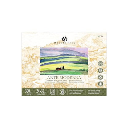 Magnani 1404 Arte Moderna Mixed Media Pad, 140 lb (300gsm), 9.5x12, 100% Cotton, Extra White, Vegan-Sized Mixed Media Paper for Wet and Dry Art, Absorbent, Acid-Free and UV Resistant - size: 9.5x12"