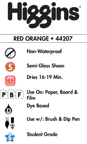 Higgins Dye-Based Drawing Ink, Red Orange, 1 Ounce Bottle (44207) - color: Red Orange