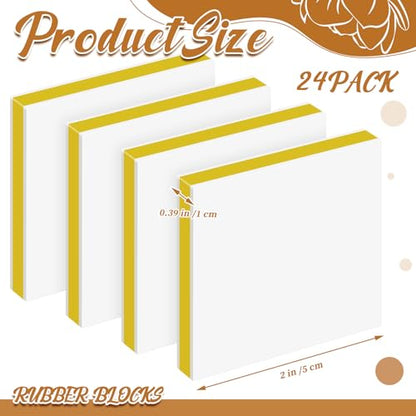 Frienda 24 Pcs 2" x 2" Rubber Carving Blocks Linoleum Blocks for Printmaking, Stamp Making, DIY Crafting, Scrapbook, Painting, Soft and Easy to Carve (White Yellow) - color: White Yellow