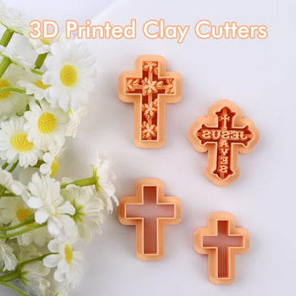 Puocaon Cross Polymer Clay Cutters - Christian Cross Clay Cutters for Polymer Clay Earrings Jewelry, Jesus Saves Cross Clay Cutters, Flower Christian Cross Polymer Clay Cutters for Earrings Jewelry