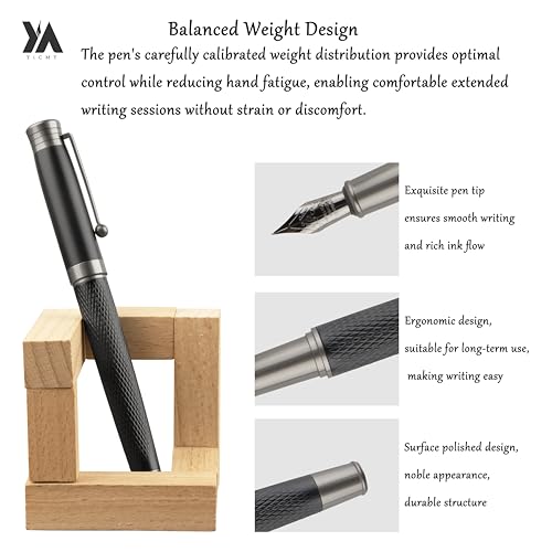 Fancy Fountain Pen Set – Fine & Medium Nibs, Includes 18 Ink Cartridges, Ink Converter, Syringe Filler, Luxury Gift for Writing, Journaling & Calligraphy，Black - color: Black
