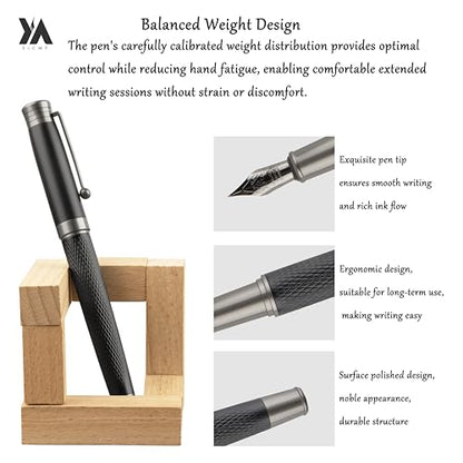 Fancy Fountain Pen Set – Fine & Medium Nibs, Includes 18 Ink Cartridges, Ink Converter, Syringe Filler, Luxury Gift for Writing, Journaling & Calligraphy，Black - color: Black