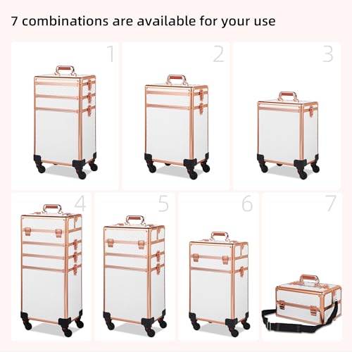 Somduy Rolling Makeup Case, Makeup Train Case with Lid, 5 in 1 Cosmetology Case on Wheels, Christmas Gift, Large Makeup Organizers, Profesional Cosmetic Case for Salon Barber, White Gold - color: White Gold