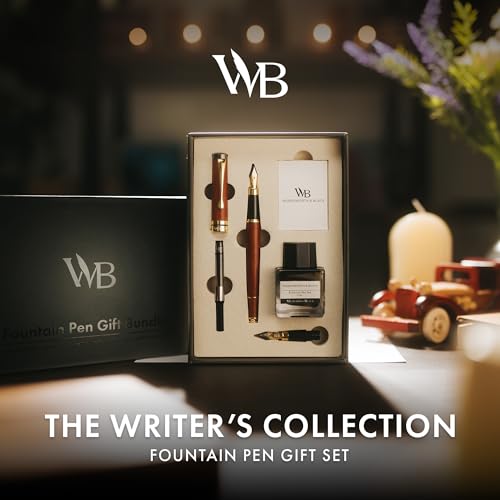 Wordsworth & Black Fountain Pen Set, Luxury Bamboo Wood - Medium Nib, Extra Fine Nib, Gift Case; 25ML Black Ink Bottle, 6 Ink Cartridges, Refill Converter - Calligraphy, Writing [Brown Wood] - color: Brown Wood