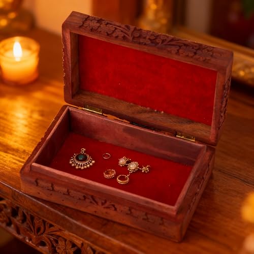 GURU JEE Wooden Indian Handmade Carving Box Tree of LifeTrinket Box Wood Jewelry Organizer Keepsake Box Perfect Gifts For Women 8x5x2.5 Inch - color: Tree Of Life_8X5