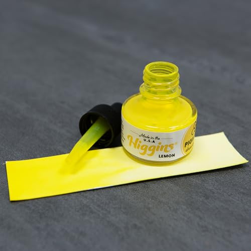 Higgins Lemon Pigmented Drawing Ink - for Artists and Students - 1 oz. Glass Bottle (HIG44625) - color: Lemon Yellow