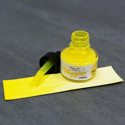 Higgins Lemon Pigmented Drawing Ink - for Artists and Students - 1 oz. Glass Bottle (HIG44625) - color: Lemon Yellow