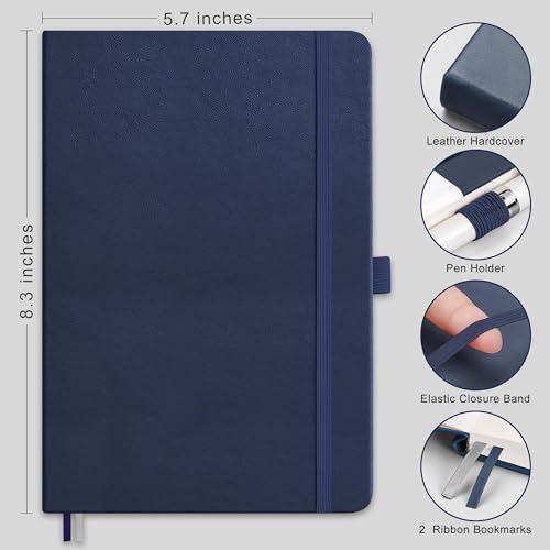 AHGXG Dotted Journal Notebook, 160 Numbered Pages, A5 Medium Size (5.7'' x 8.3''), 120 GSM Thick Paper, Leather Hardcover, for Journaling, Planning, Tracking (Blue) - color: Blue, style: Dotted