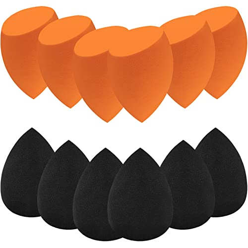 12 Pieces Professional Makeup Sponge Set,Latex Free Flawless Soft Setting Face Puffs,Makeup Blending Sponge Cosmetic Applicator for Powder,Liquid,Facial Makeup Tools - color: 12Pcs Black+Orange