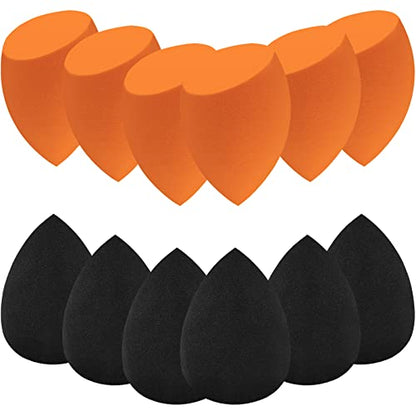 12 Pieces Professional Makeup Sponge Set,Latex Free Flawless Soft Setting Face Puffs,Makeup Blending Sponge Cosmetic Applicator for Powder,Liquid,Facial Makeup Tools - color: 12Pcs Black+Orange