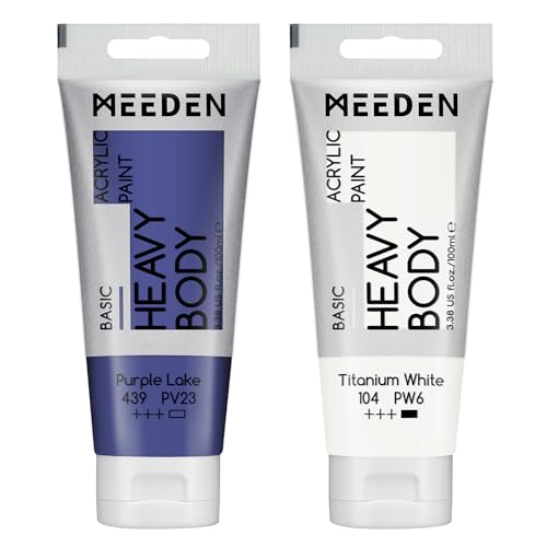 MEEDEN Acrylic Paint Purple Lake: 100ml/3.38oz Heavy Body Acrylic Paint Tube Bundled with Additional Titanium White Color for Art Craft Painting - color: Purple Lake, size: 2 Tubes