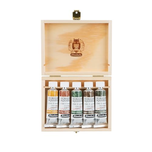 Schmincke - HORADAM® AQUARELL, Super Granulation Set Urban, 5 x 15 ml tubes, 74 893 097, wooden box, very strong granulating shades, finest, super granulating watercolors - color: Urban, size: 2.54 Fl Oz (Pack of 1)