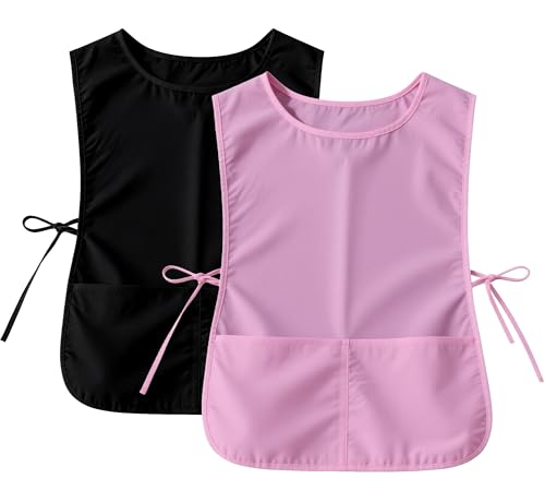 Large Smock Cobbler Apron for Men & Women, Adjustable Side Ties & 2 Pockets - color: Black+pink