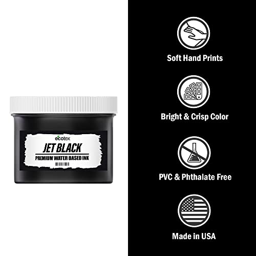 Ecotex® Screen Printing Jet Black (Gallon - 128oz.) - Water Based Jet Black Fabric Ink, Silk Screen Paint - Screen Print Direct®, USA Made - color: Jet Black, size: 128 fl oz