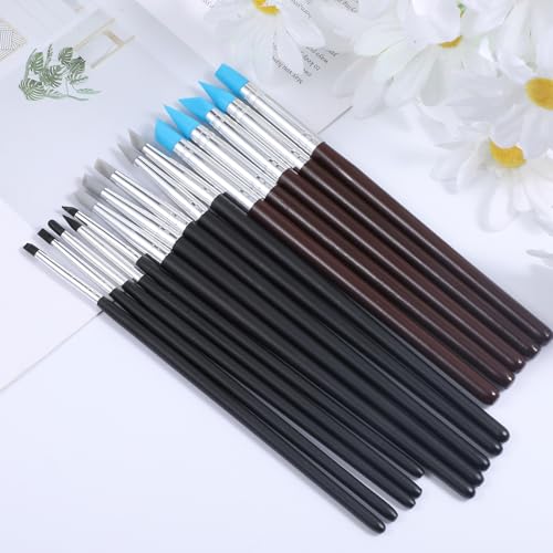 15 Pack Silicone Paint Brushes for Crafts, Rubber Tip Silicone Brushes for Resin Clay Sculpting Tools Modeling Dotting Tool Pottery Craft Use for DIY Handicraft, Head Rubber Paint Pens, 5 Shapes Head