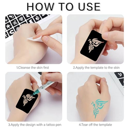 14 Temporary Tattoo Stencils, 4 Hand Tatouage 247 PCS Stencils Reusable Tattoo Stencil for Face Body Art Painting for Women Men Adults Kids - color: 14 sheets, 247pcs