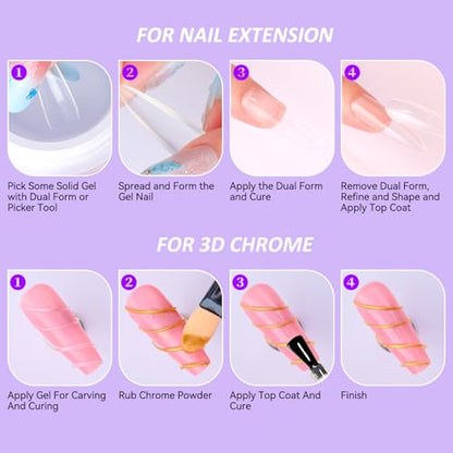 Makartt 3D Gel Nail Art for Nails Starter Kit: Clear and White 3D Sculpting Gel Non-Sticky Molding Carving Glue Extension Builder DIY Manicure Gold & Silver Chrome Powder Solid Soak Off Hard Gels - color: Clear & White Starter Kit